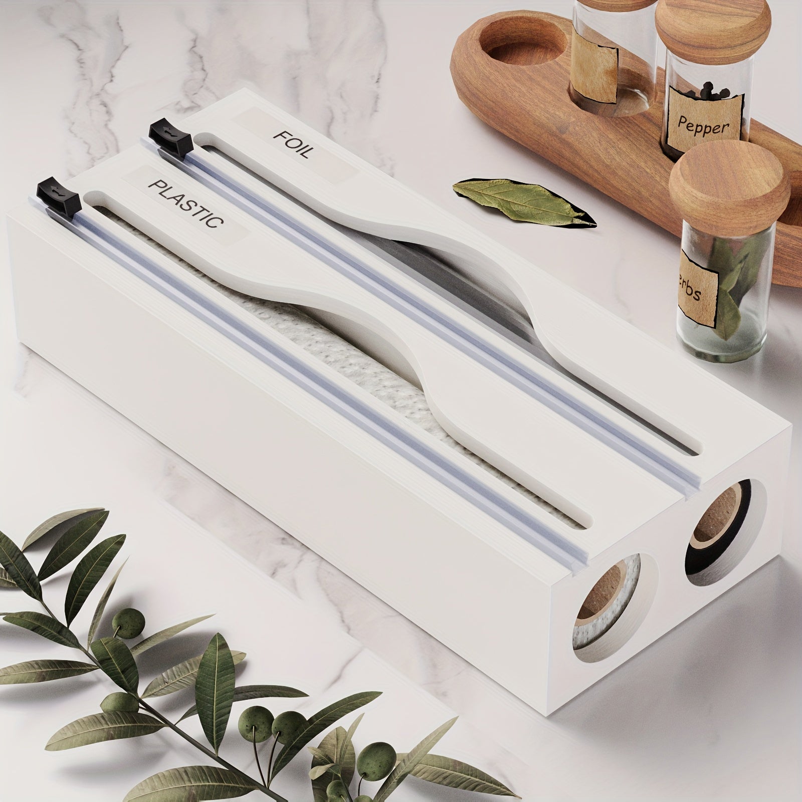 Bento Folie Dispenser - Bamboe 2-in-1 met Snijder 5