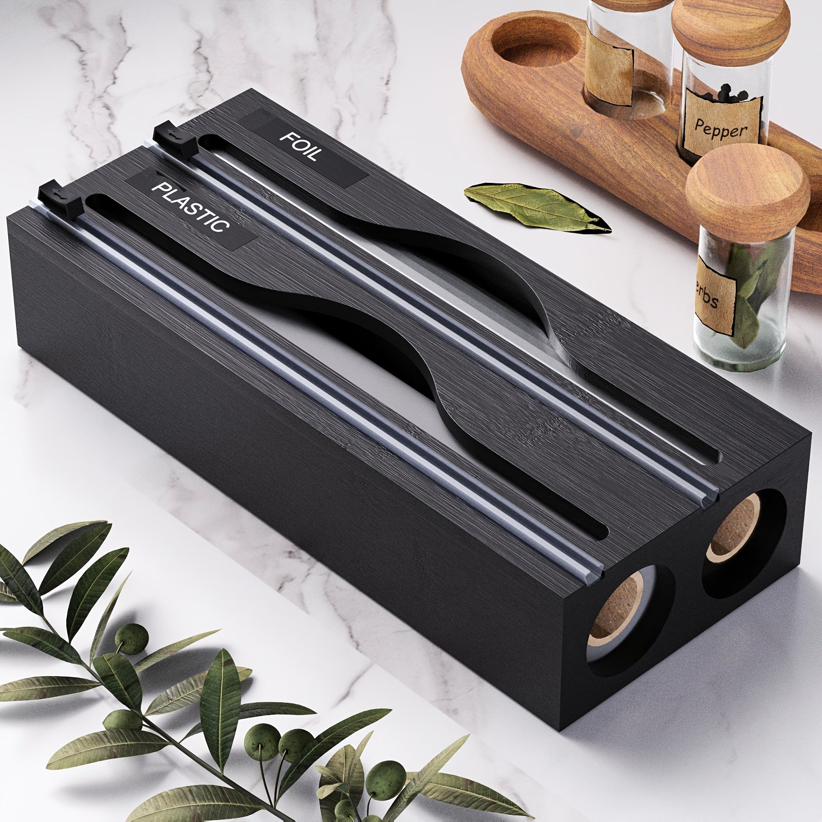 Bento Folie Dispenser - Bamboe 2-in-1 met Snijder 8