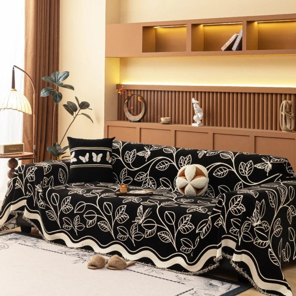 Blad Luxe Bankhoes - Premium Chenille, Elegant Bladpatroon 1