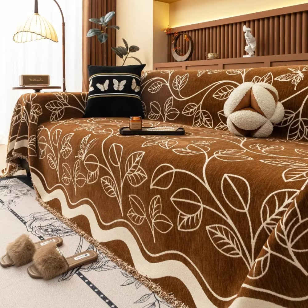 Blad Luxe Bankhoes - Premium Chenille, Elegant Bladpatroon 2