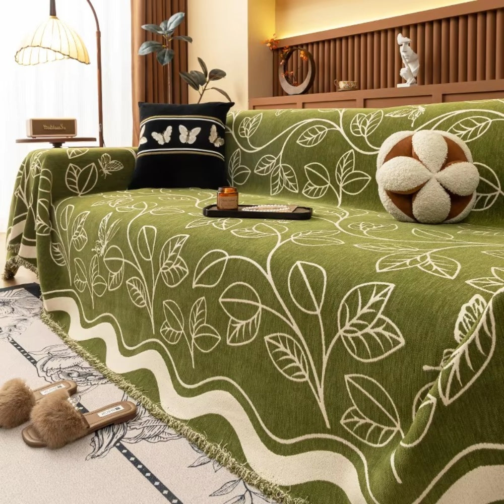 Blad Luxe Bankhoes - Premium Chenille, Elegant Bladpatroon 3