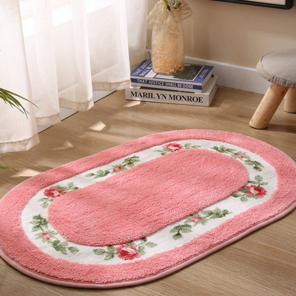 Bloeisels Badmat Antislip - Zachte Microvezel, Ovaal Bloemenontwerp 0