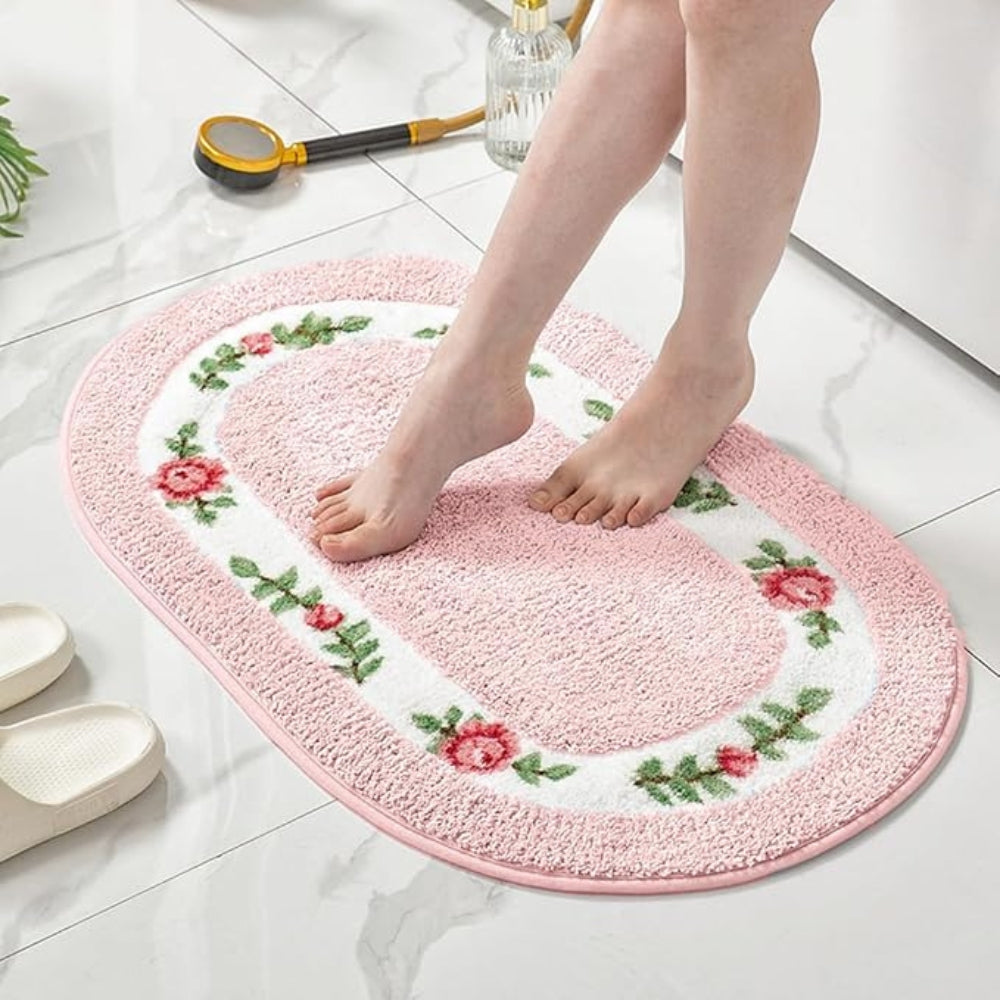 Bloeisels Badmat Antislip - Zachte Microvezel, Ovaal Bloemenontwerp 1