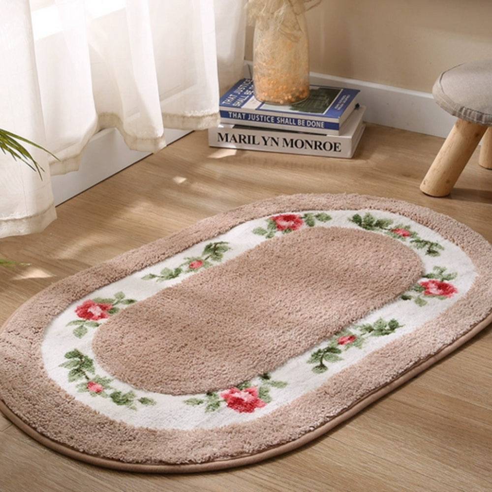 Bloeisels Badmat Antislip - Zachte Microvezel, Ovaal Bloemenontwerp 2