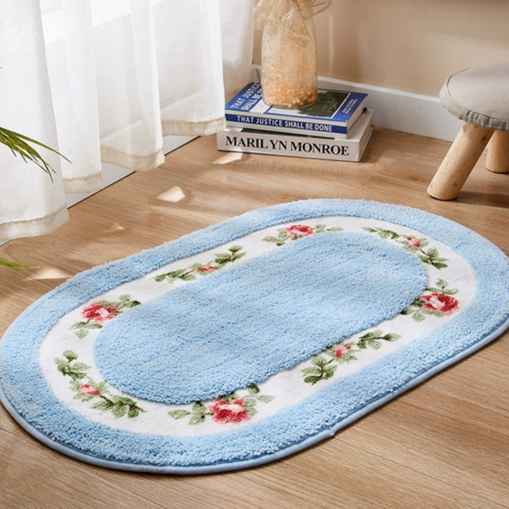 Bloeisels Badmat Antislip - Zachte Microvezel, Ovaal Bloemenontwerp 3