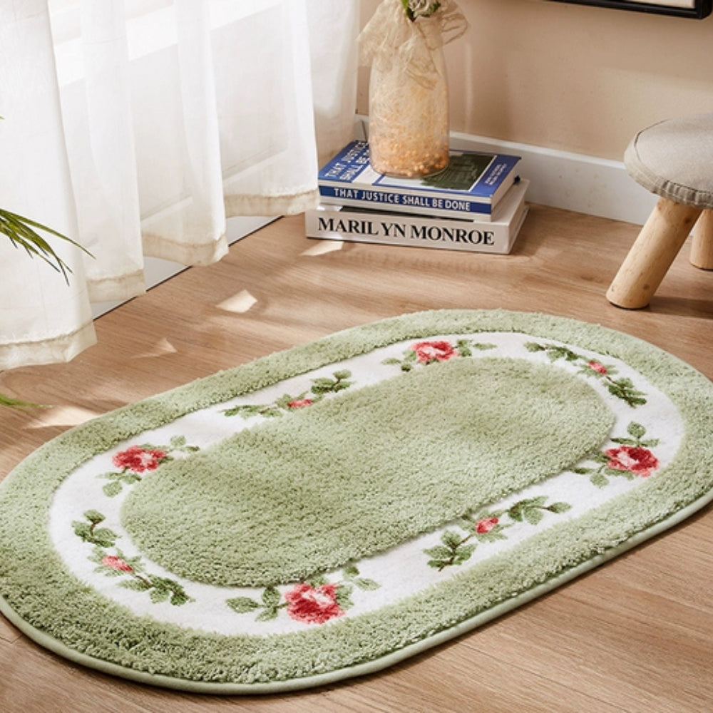 Bloeisels Badmat Antislip - Zachte Microvezel, Ovaal Bloemenontwerp 4