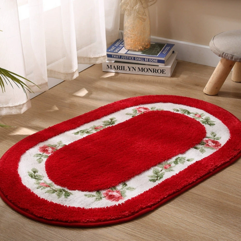 Bloeisels Badmat Antislip - Zachte Microvezel, Ovaal Bloemenontwerp 8