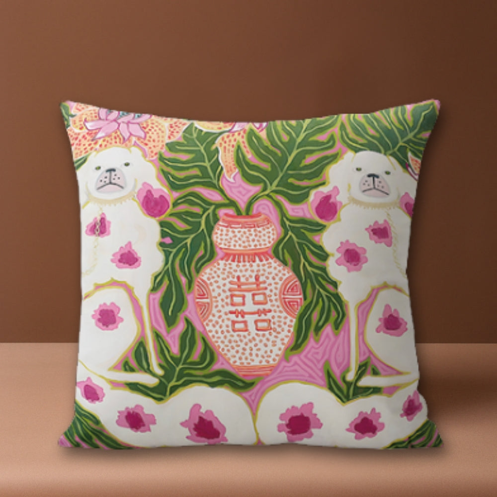 Blythe Kussenhoes - Microvezel, Roze Hondenmotief met Kwastjes 0