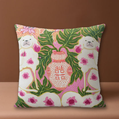 Blythe Kussenhoes - Microvezel, Roze Hondenmotief met Kwastjes 0