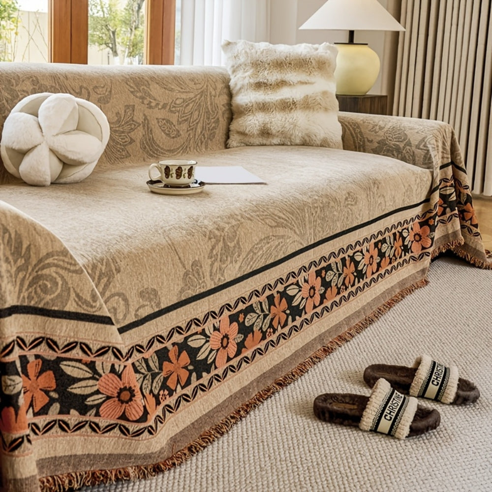 Bola Boho Bankhoes - Zachte Chenille, Aardetinten met Bloemdetail 1