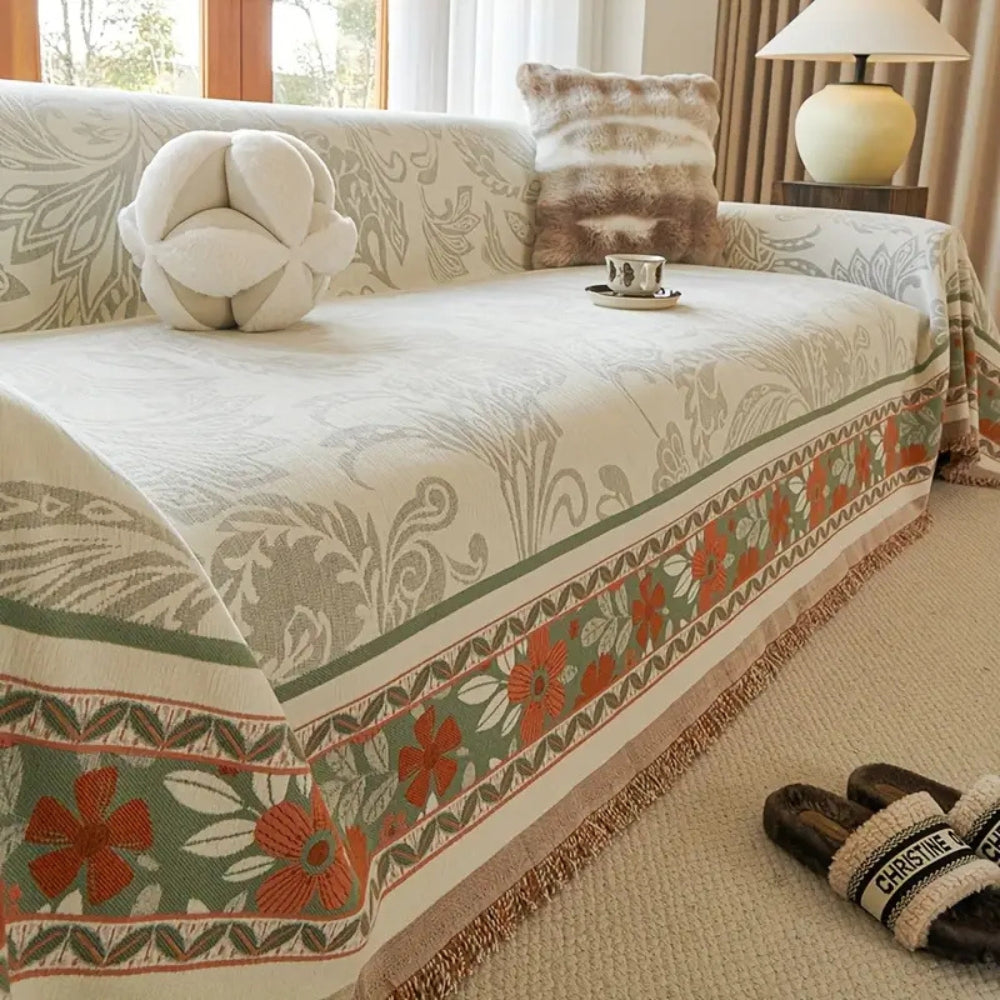 Bola Boho Bankhoes - Zachte Chenille, Aardetinten met Bloemdetail 4