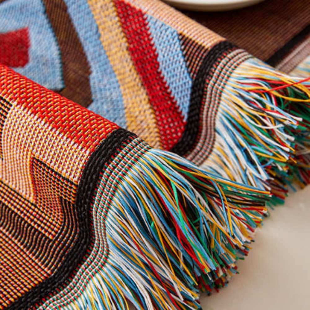 Boreal Bankhoes - Ademend Polyester-Katoenmix, Geometrisch Design met Kwastjes 3