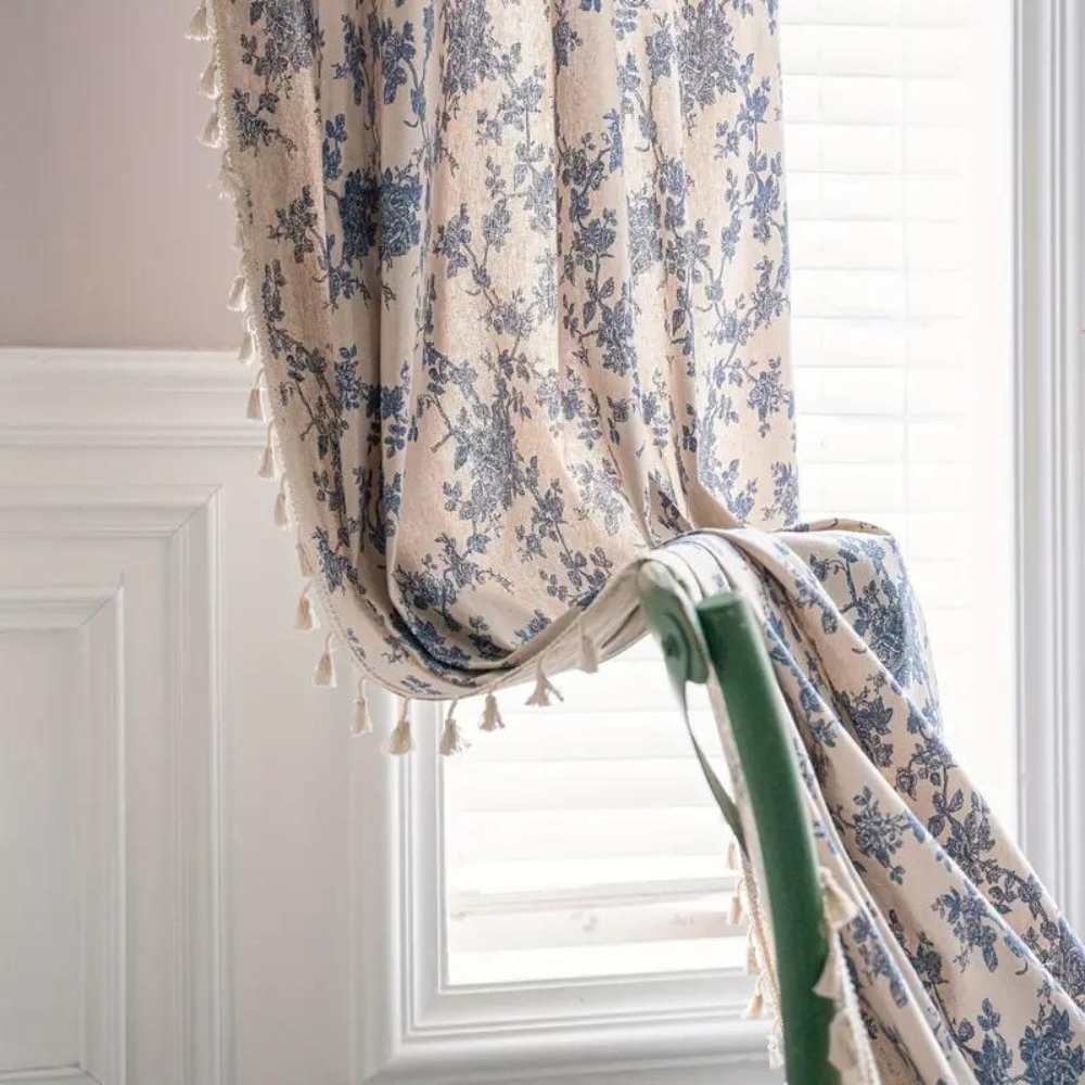 Boreal Gordijn - Semi-Transparant Polyester met Blauw Rozenpatroon 0