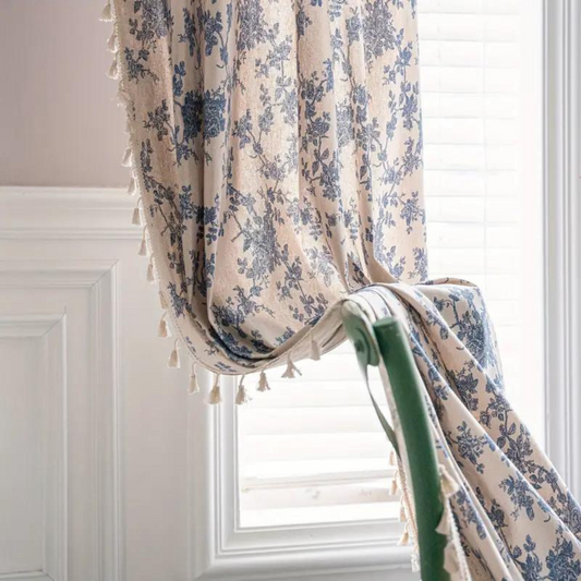 Boreal Gordijn - Semi-Transparant Polyester met Blauw Rozenpatroon 0