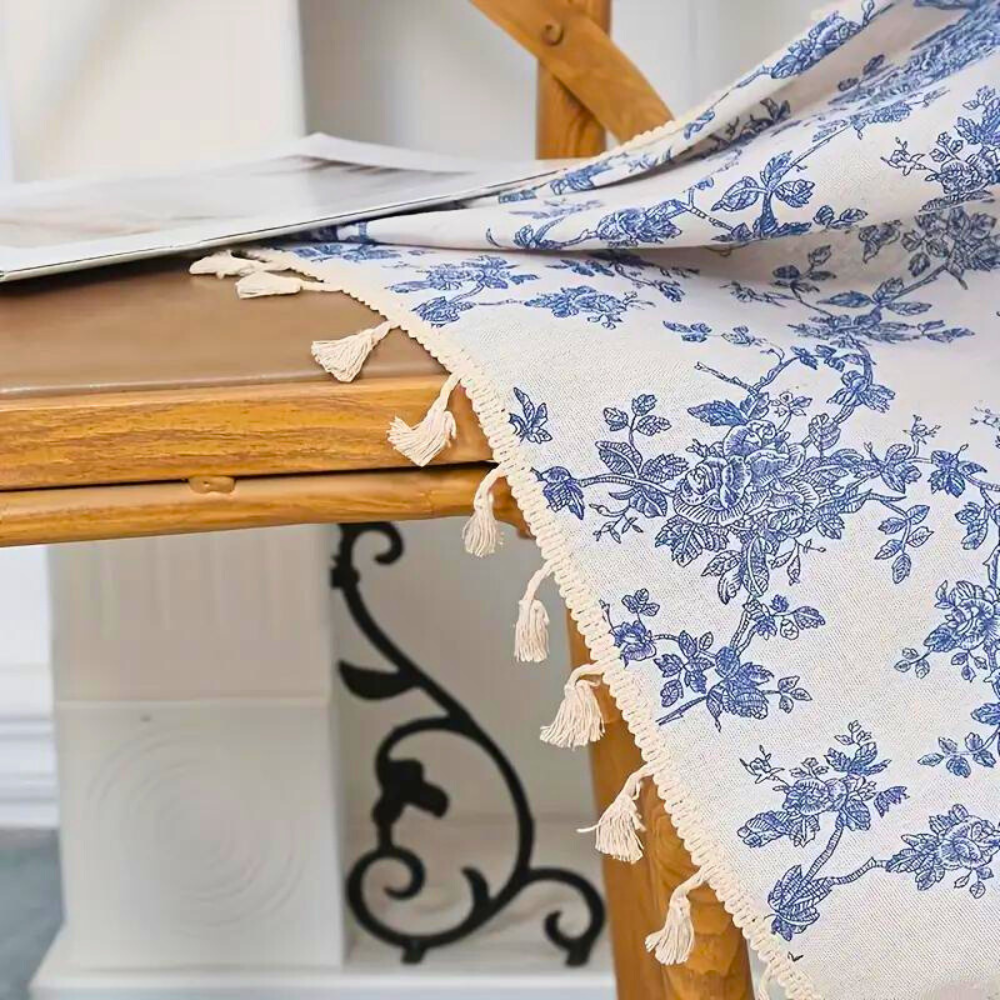 Boreal Gordijn - Semi-Transparant Polyester met Blauw Rozenpatroon 1