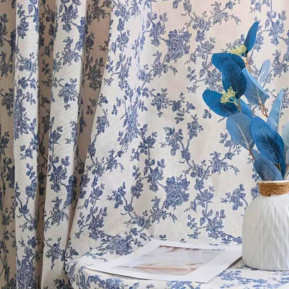 Boreal Gordijn - Semi-Transparant Polyester met Blauw Rozenpatroon 2