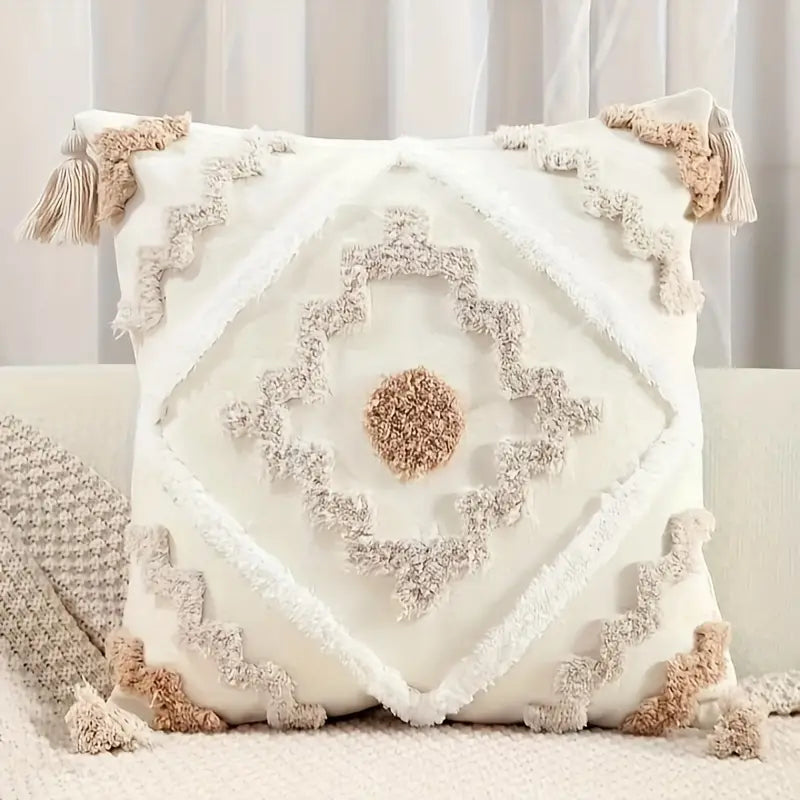 Boreal Kussensloop - Katoenen Canvas, Bohemian Stijl met Kwastjes 0