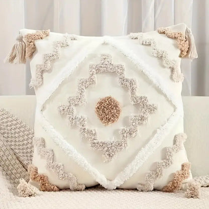Boreal Kussensloop - Katoenen Canvas, Bohemian Stijl met Kwastjes 0