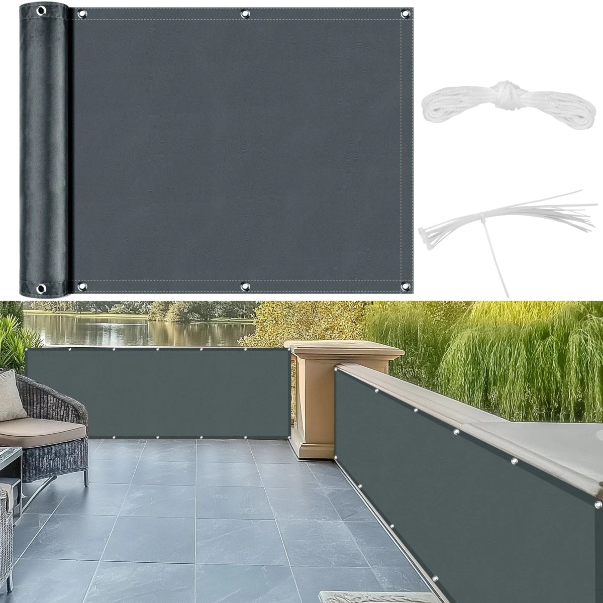 BreezeGuard Privacy Scherm - Weerbestendig Polyester voor Balkon en Terras 8