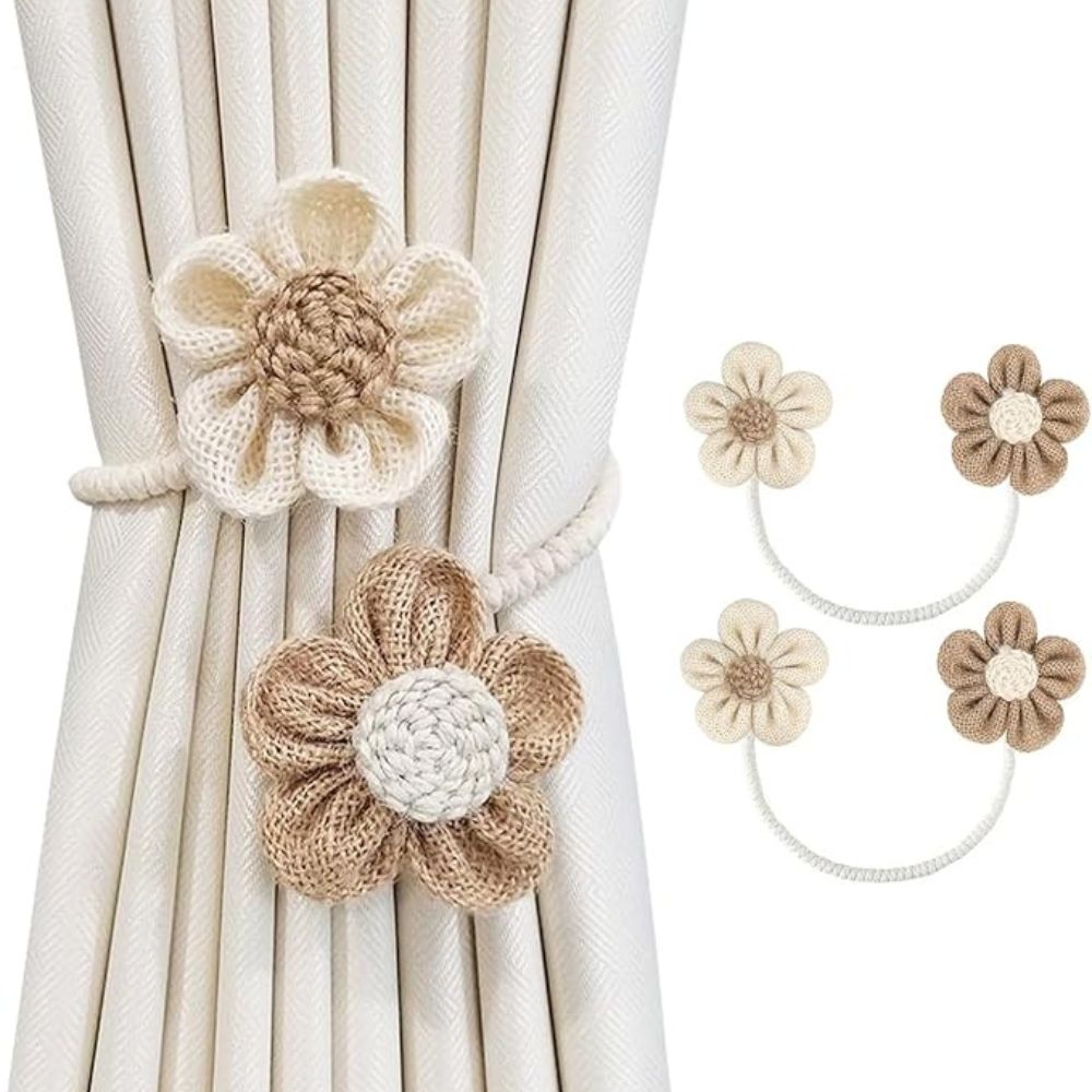 Brielle Gordijnbinders Set - Henneptouw, Elegant Bloemdesign 1