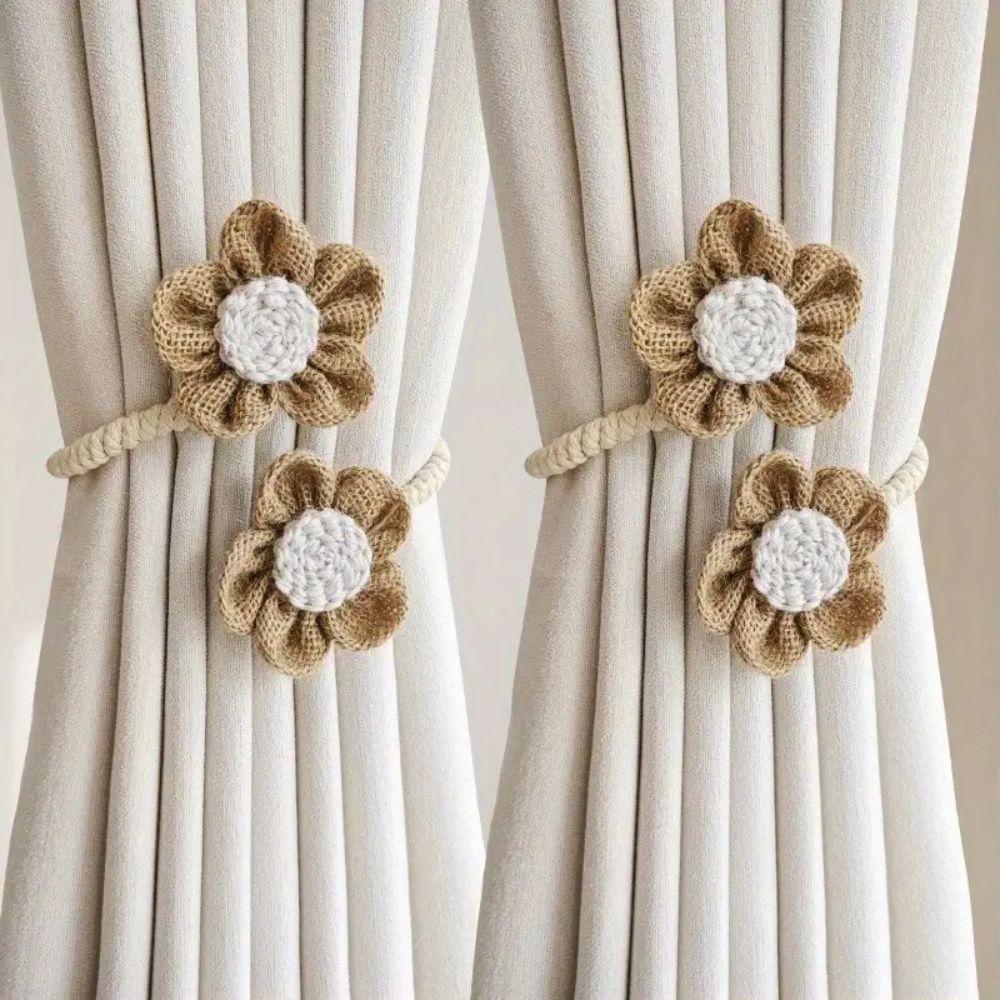 Brielle Gordijnbinders Set - Henneptouw, Elegant Bloemdesign 2