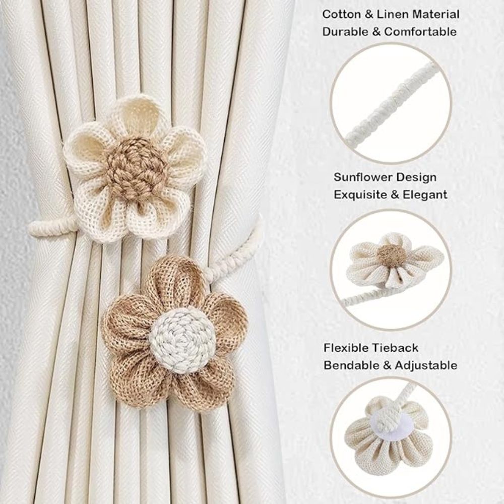 Brielle Gordijnbinders Set - Henneptouw, Elegant Bloemdesign 7