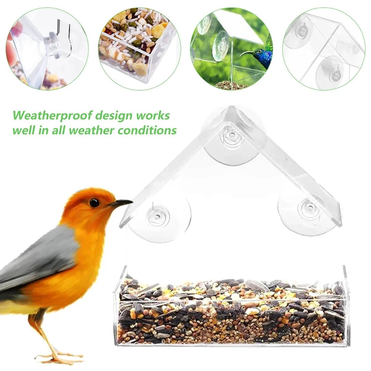 WindowBirdView™ – Transparante Raam Vogelvoederbak – 360° Vogel Observatie