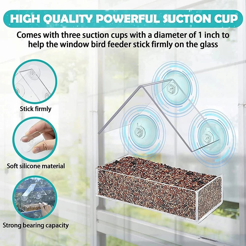 WindowBirdView™ – Transparante Raam Vogelvoederbak – 360° Vogel Observatie