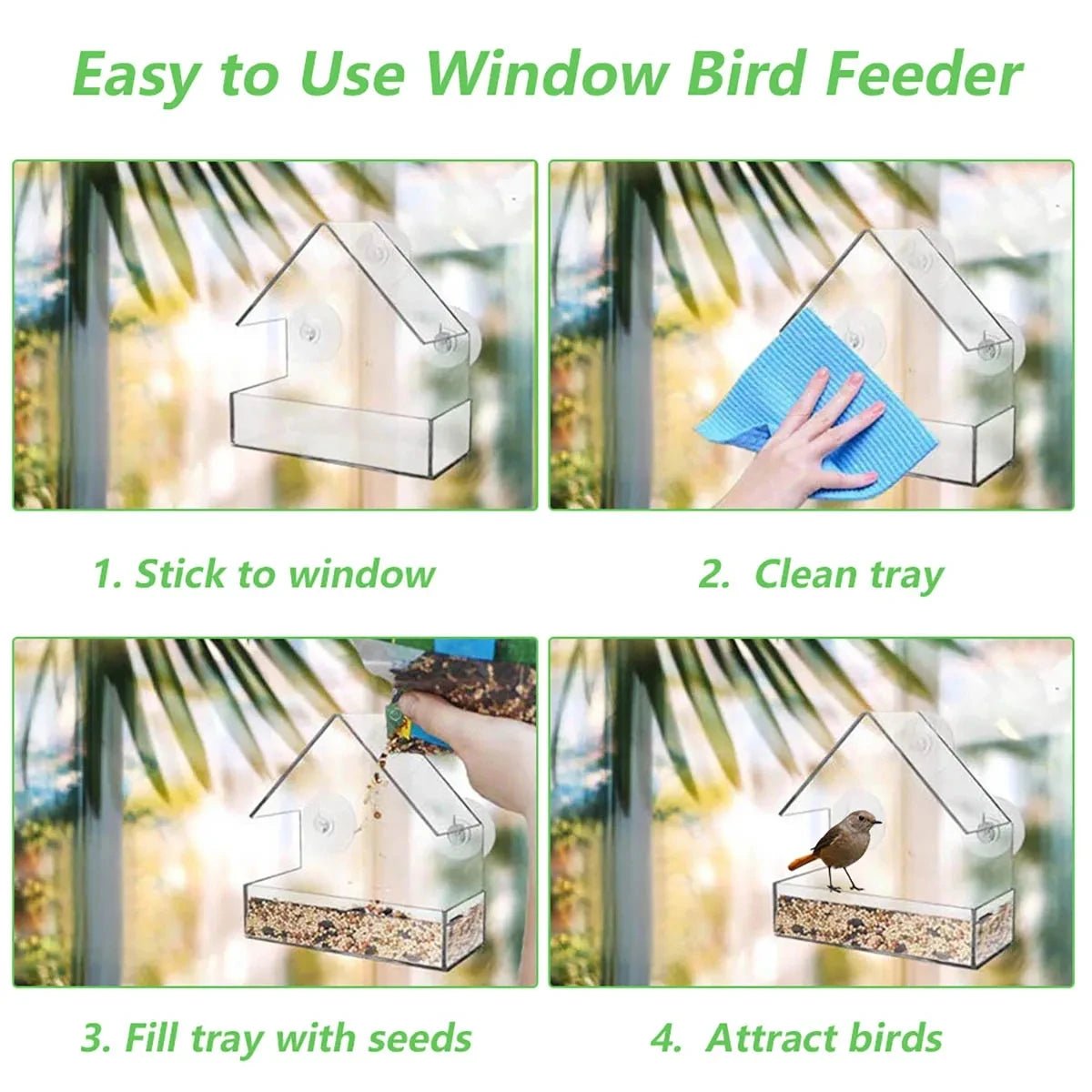 WindowBirdView™ – Transparante Raam Vogelvoederbak – 360° Vogel Observatie