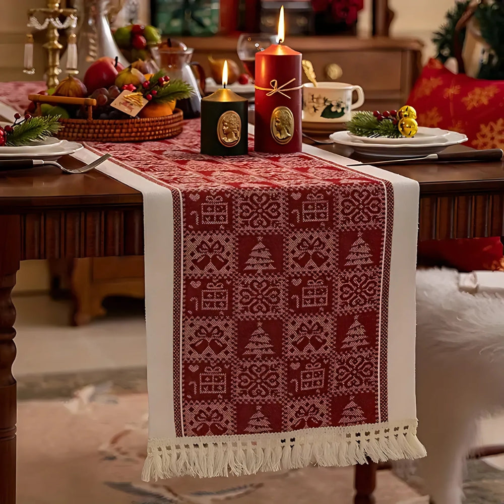 Caleo Tafelloper Kerst - Microvezel met Elanden en Kwastjes 2