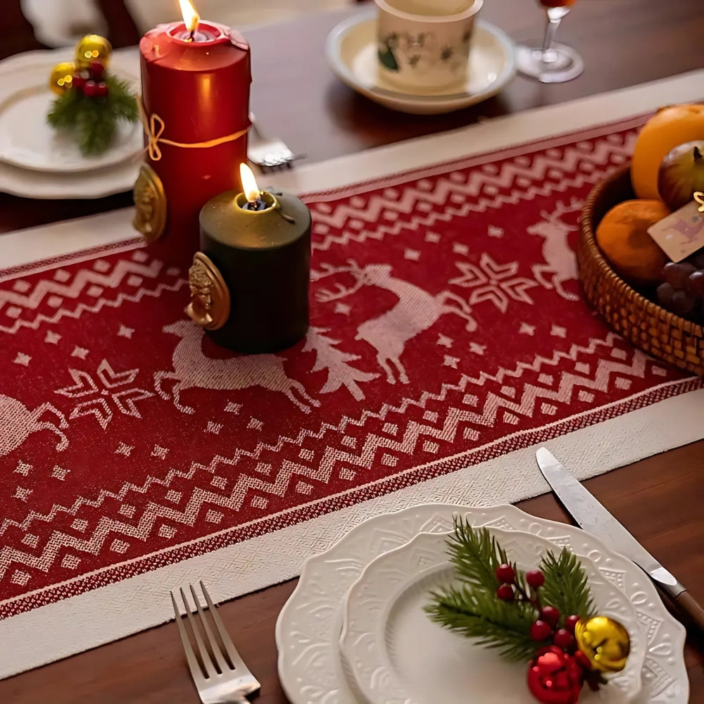 Caleo Tafelloper Kerst - Microvezel met Elanden en Kwastjes 7