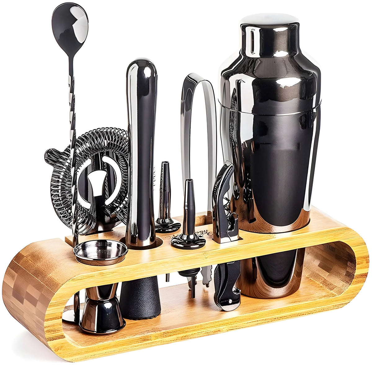 Calyra Cocktailset Barset - Roestvrij Staal met Bamboe Standaard 1