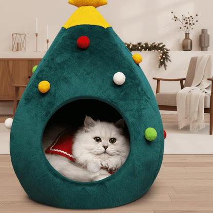 Calyra Kattenbed - Pluche, Feestelijk Kerstboomdesign 0