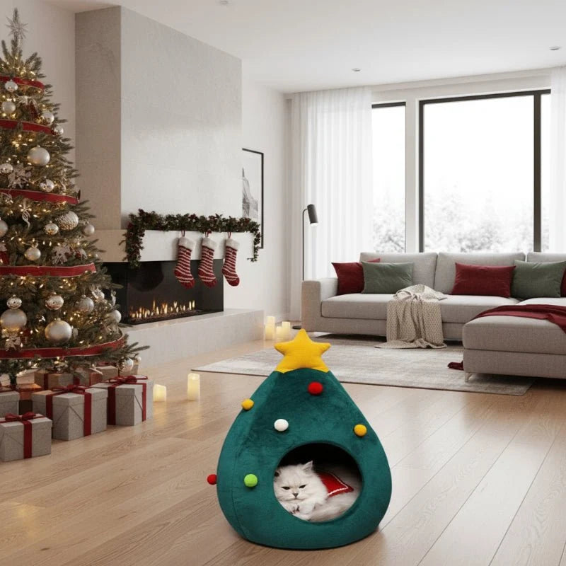 Calyra Kattenbed - Pluche, Feestelijk Kerstboomdesign 7