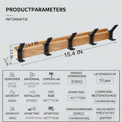 WallHook™ – Scandinavische Wandkapstok – Houten Wandgarderobe met Haken