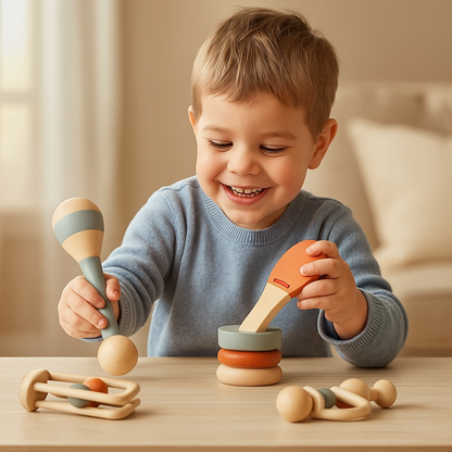 HarmonyBell™ – Houten Baby Rammelaar met Zachte Klanken – Montessori Speelgoed