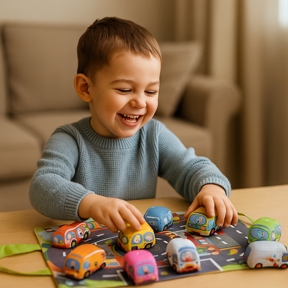 VelviRacers™ – Zachte Babyauto’s met Speelmat – Veilig Speelgoed voor Peuters