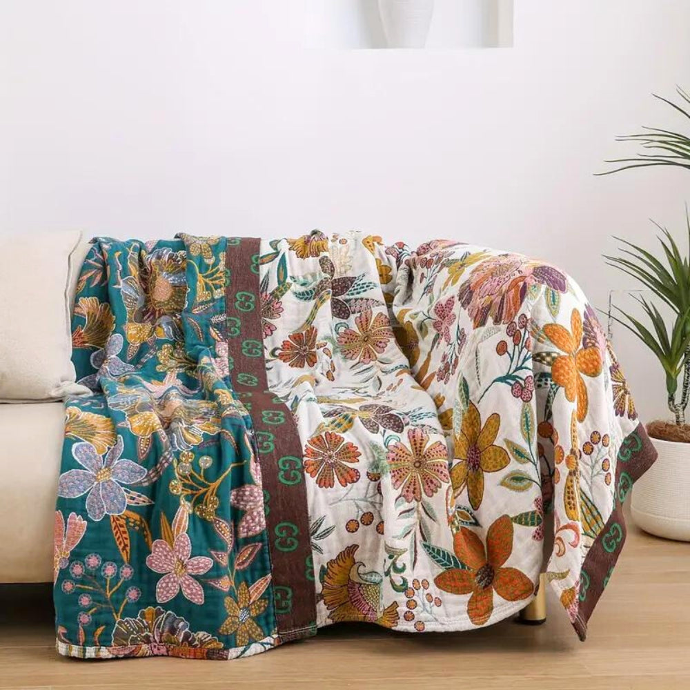 Cleo Floral Dekenworp - 100% Katoen, Omkeerbaar Bloemenpatroon 1