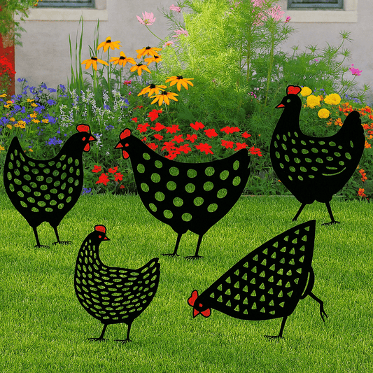 RustiCluck™ – Weerbestendige Metalen Kippen Decoratie – Rustieke Tuin Sfeeraccent