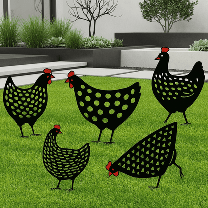 RustiCluck™ – Weerbestendige Metalen Kippen Decoratie – Rustieke Tuin Sfeeraccent