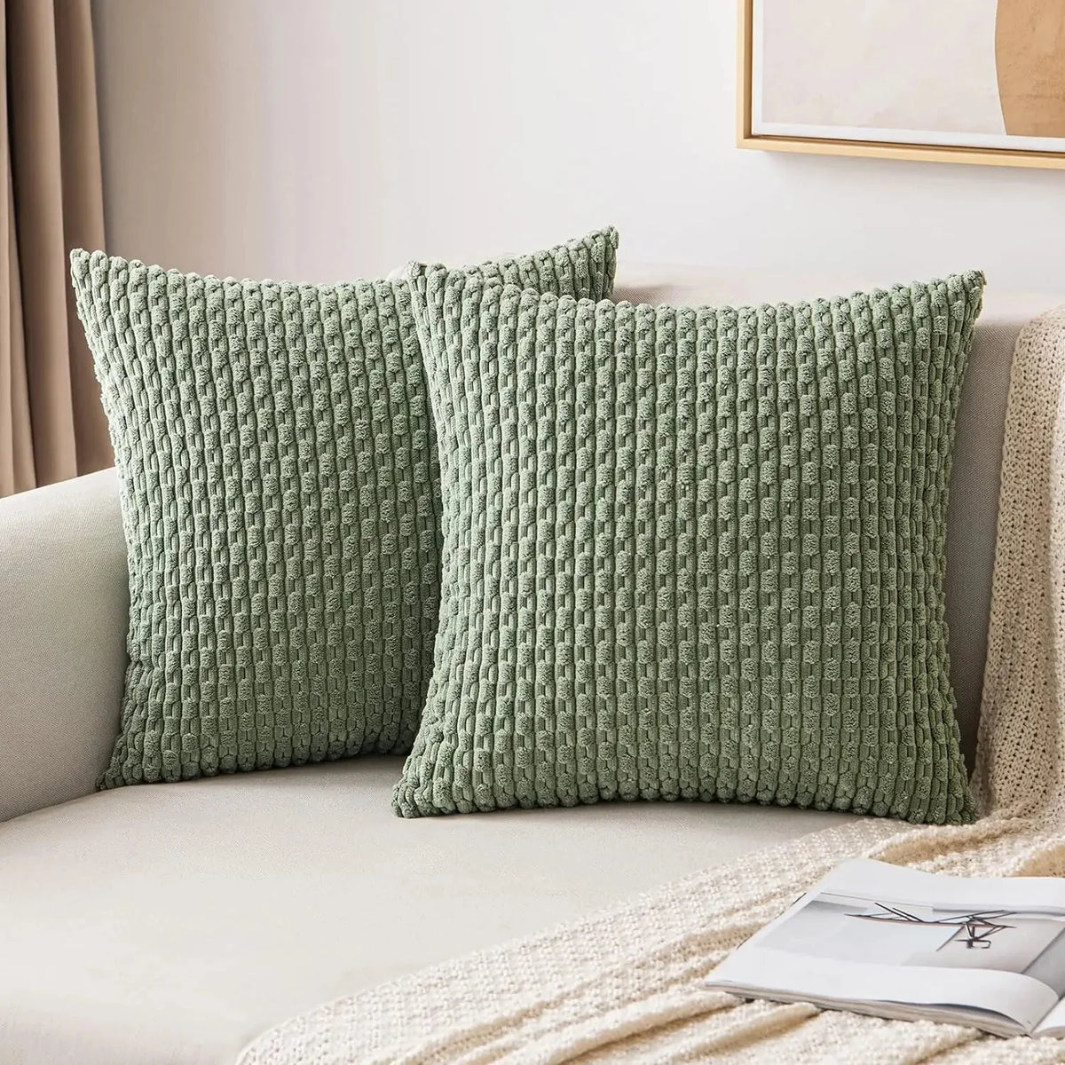 Corduroy Sierkussen - Zacht Geribbeld Polyester-Katoenmix, Neutraal Accent voor Bank en Bed 1