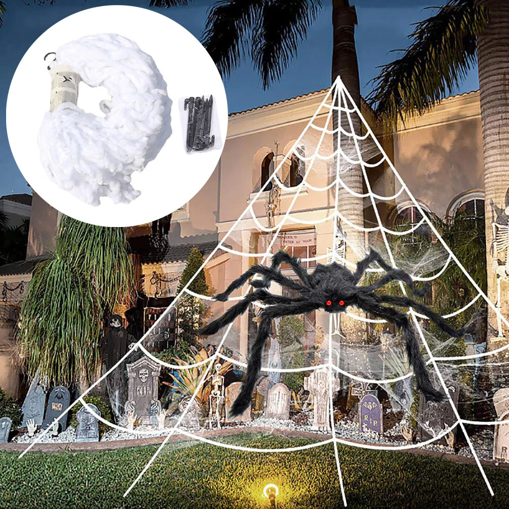 Creston Halloween Spinnenweb XXL - Pluizig, Weerbestendig, 5 Meter, Halloween Decoratie Voor Buiten 0