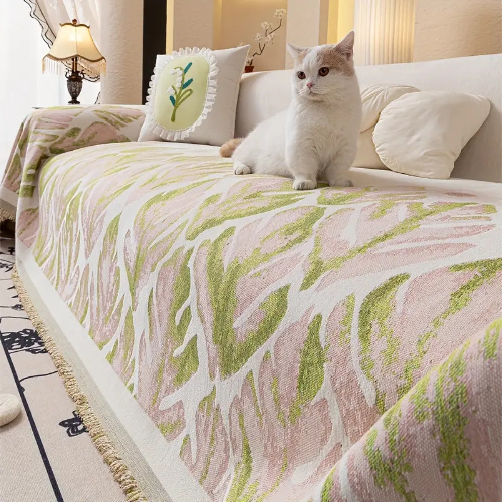 Cypress Chenille Bankhoes - Duurzaam, Groen Bladpatroon 5