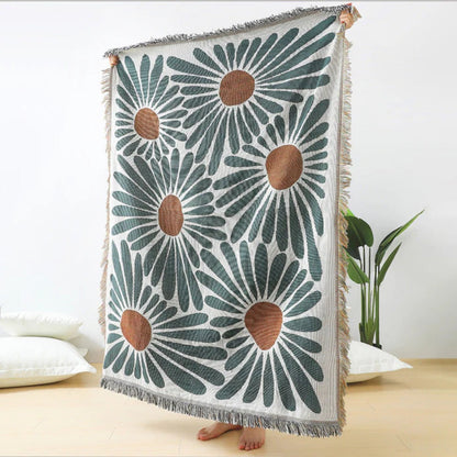 Dalia Woven Blanket - Cotton-Blend with Daisy Pattern 0