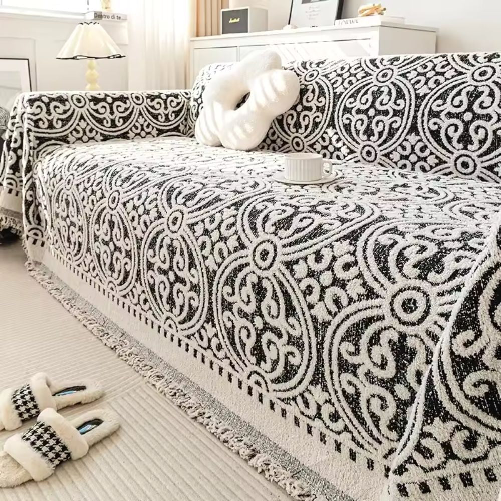 Dazzle Bankhoes - Zachte Microvezel, Vintage Jacquard met Franjes 0