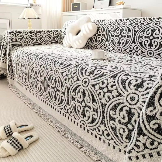 Dazzle Bankhoes - Zachte Microvezel, Vintage Jacquard met Franjes 0
