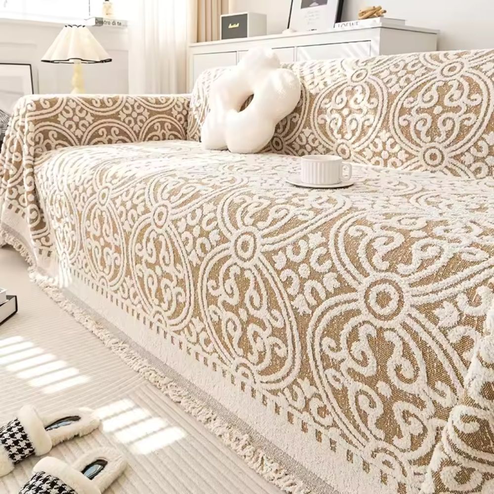 Dazzle Bankhoes - Zachte Microvezel, Vintage Jacquard met Franjes 1