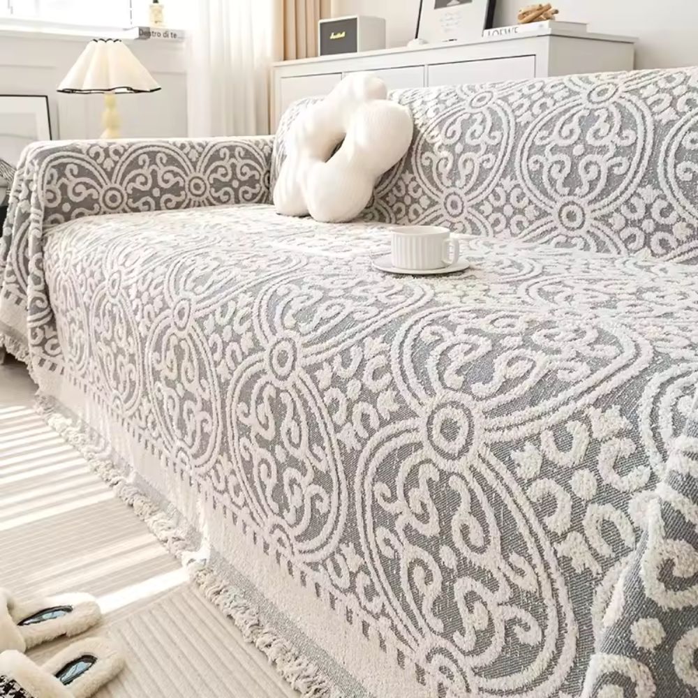Dazzle Bankhoes - Zachte Microvezel, Vintage Jacquard met Franjes 2