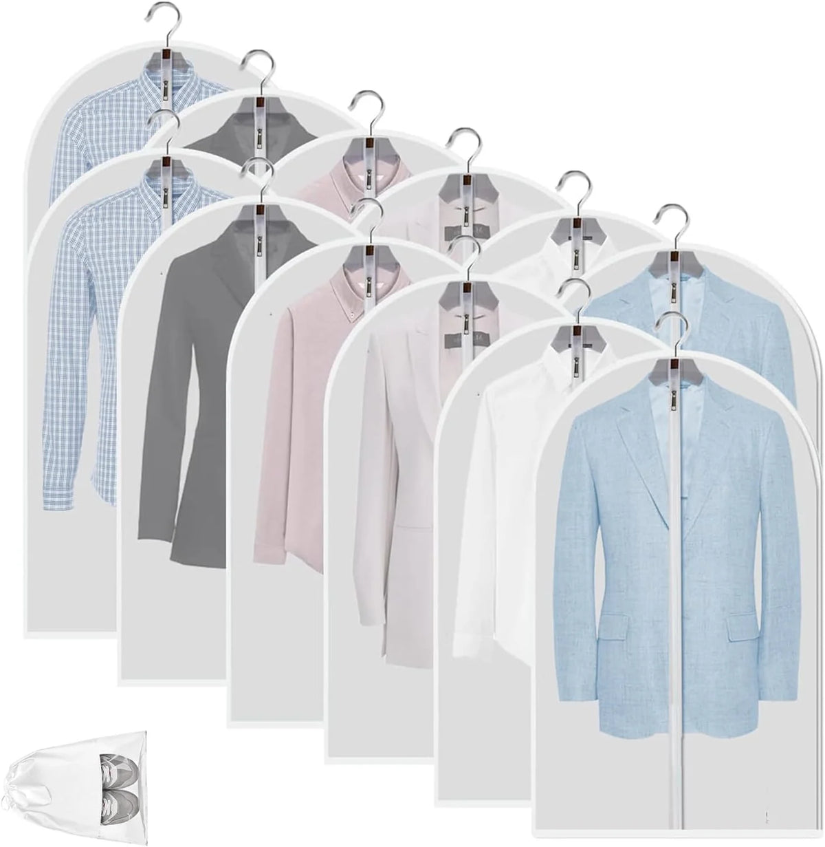 Dextra Kledingzakken Set - Transparant PEVA, 12 Stuks 0