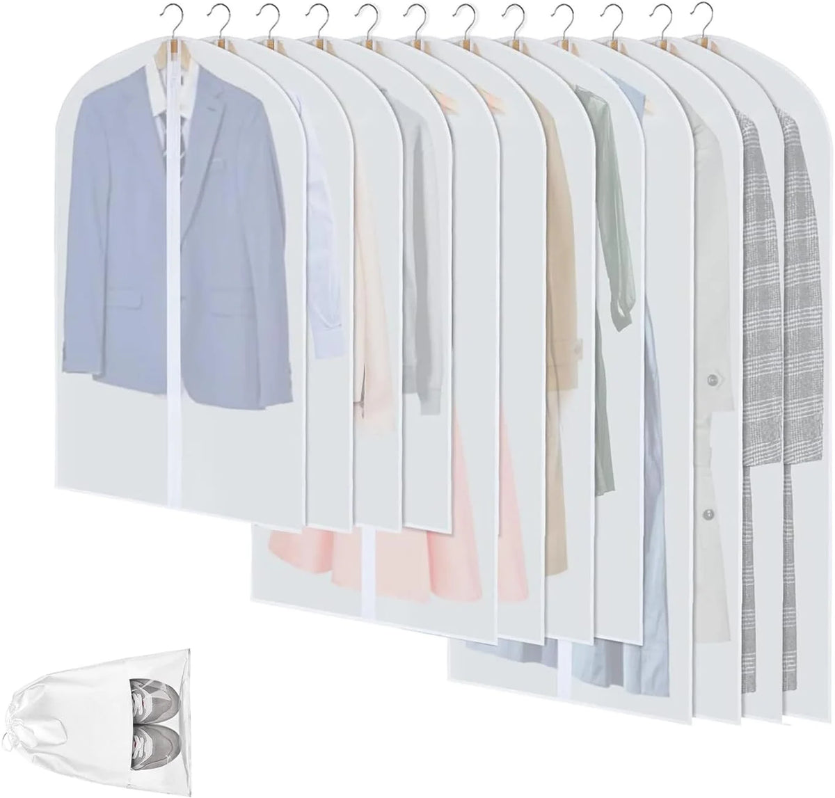 Dextra Kledingzakken Set - Transparant PEVA, 12 Stuks 1
